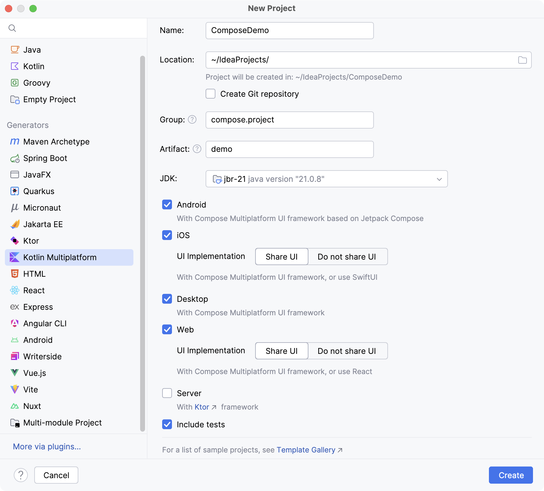 创建 Compose Multiplatform 项目