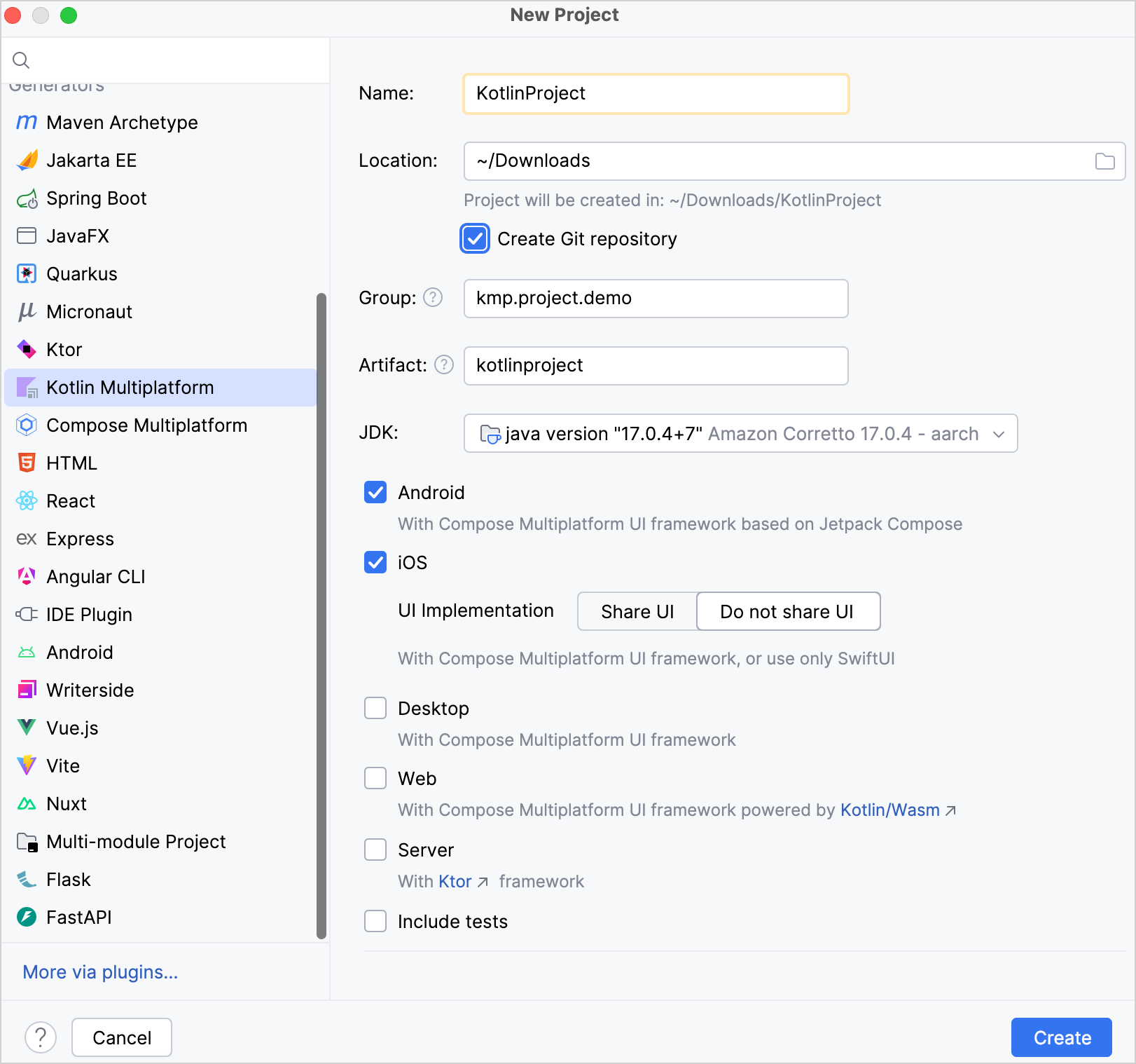 Create simple multiplatform project