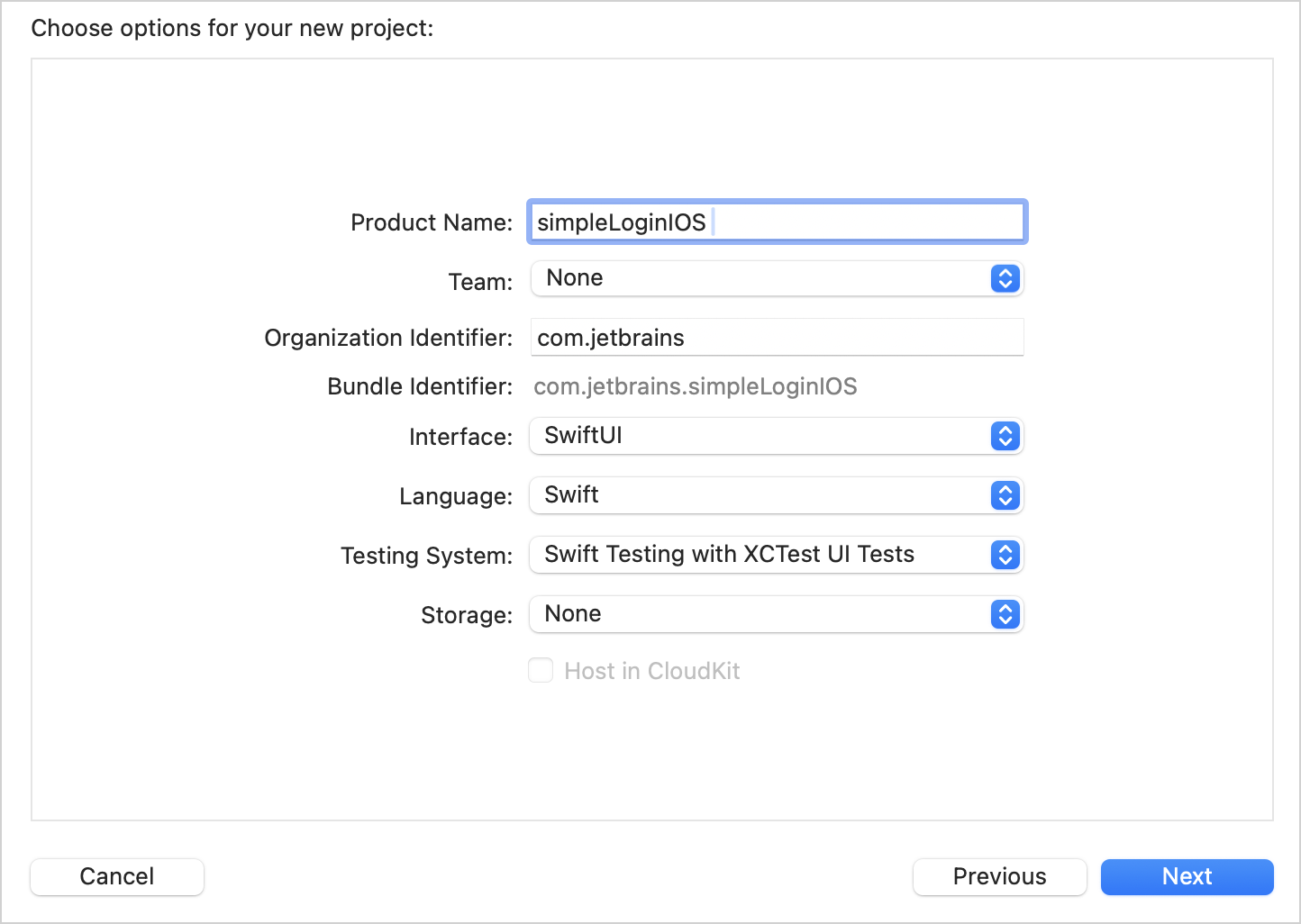 iOS project settings