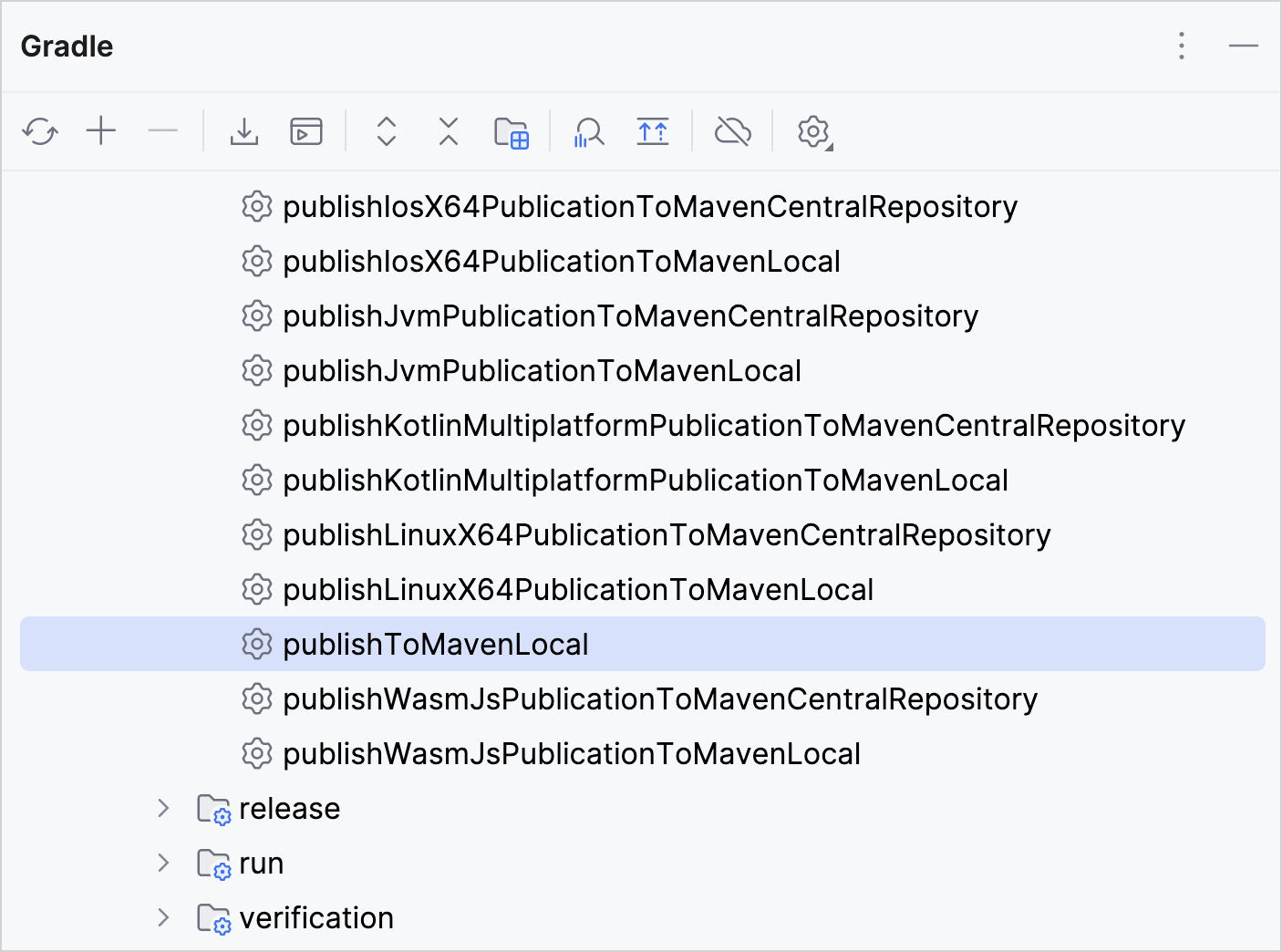 Multiplatform library Gradle tool window