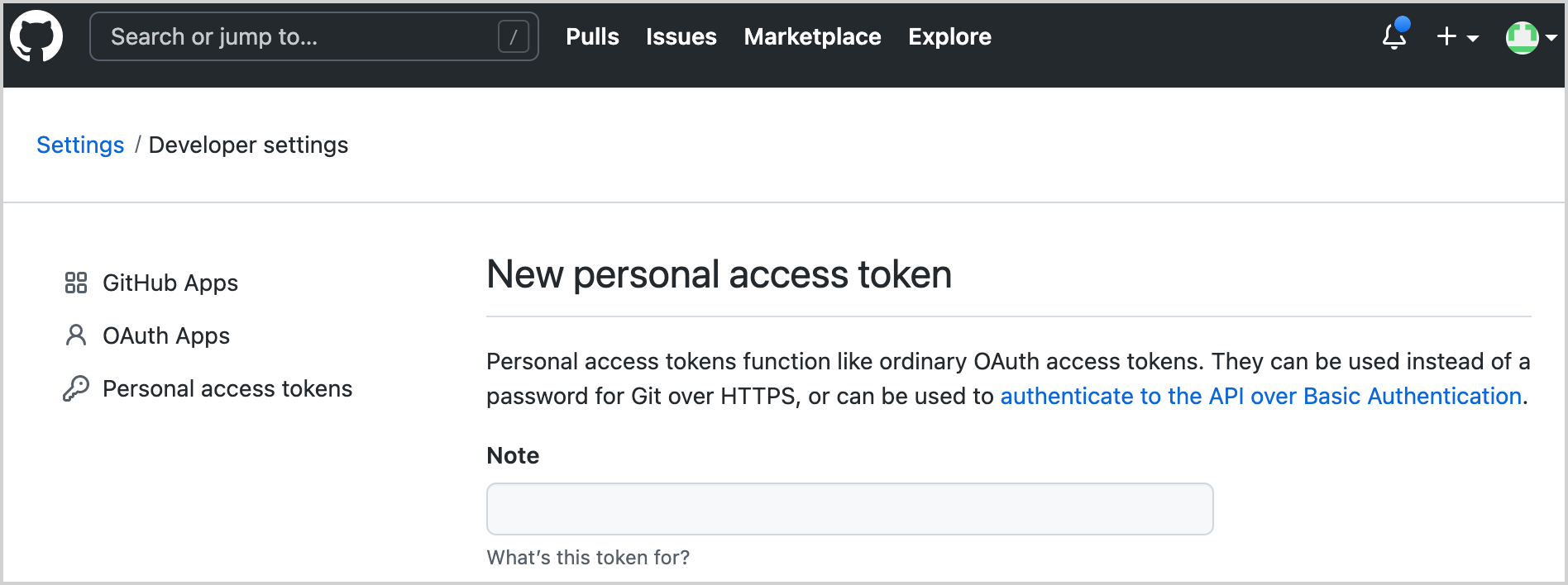生成新的 GitHub token