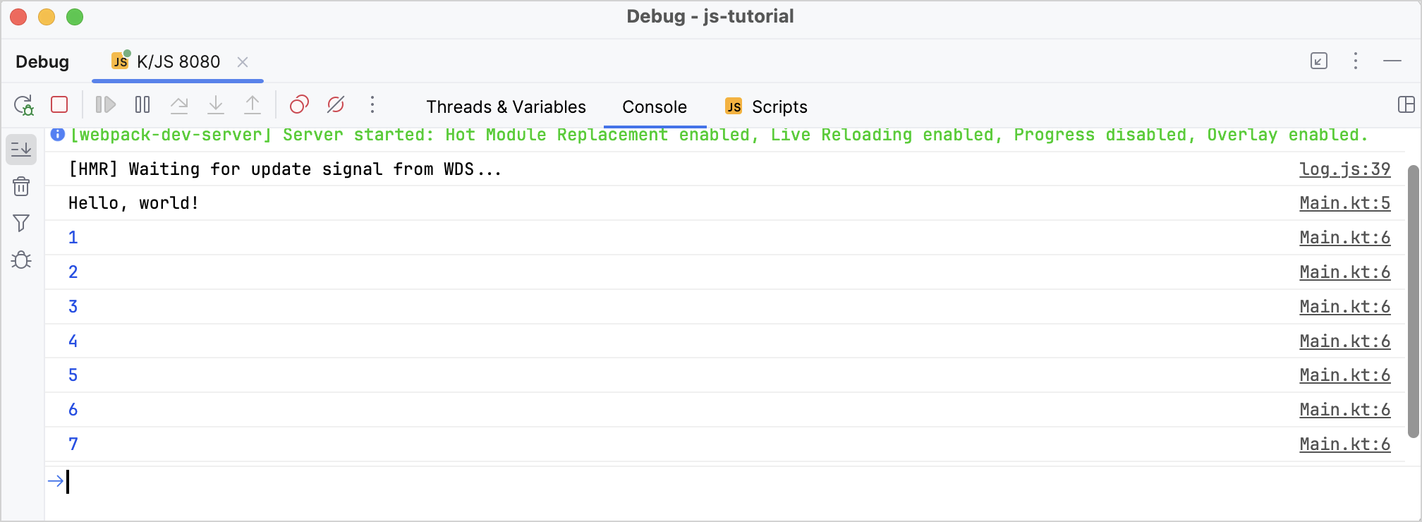 JavaScript debug output in the IDE