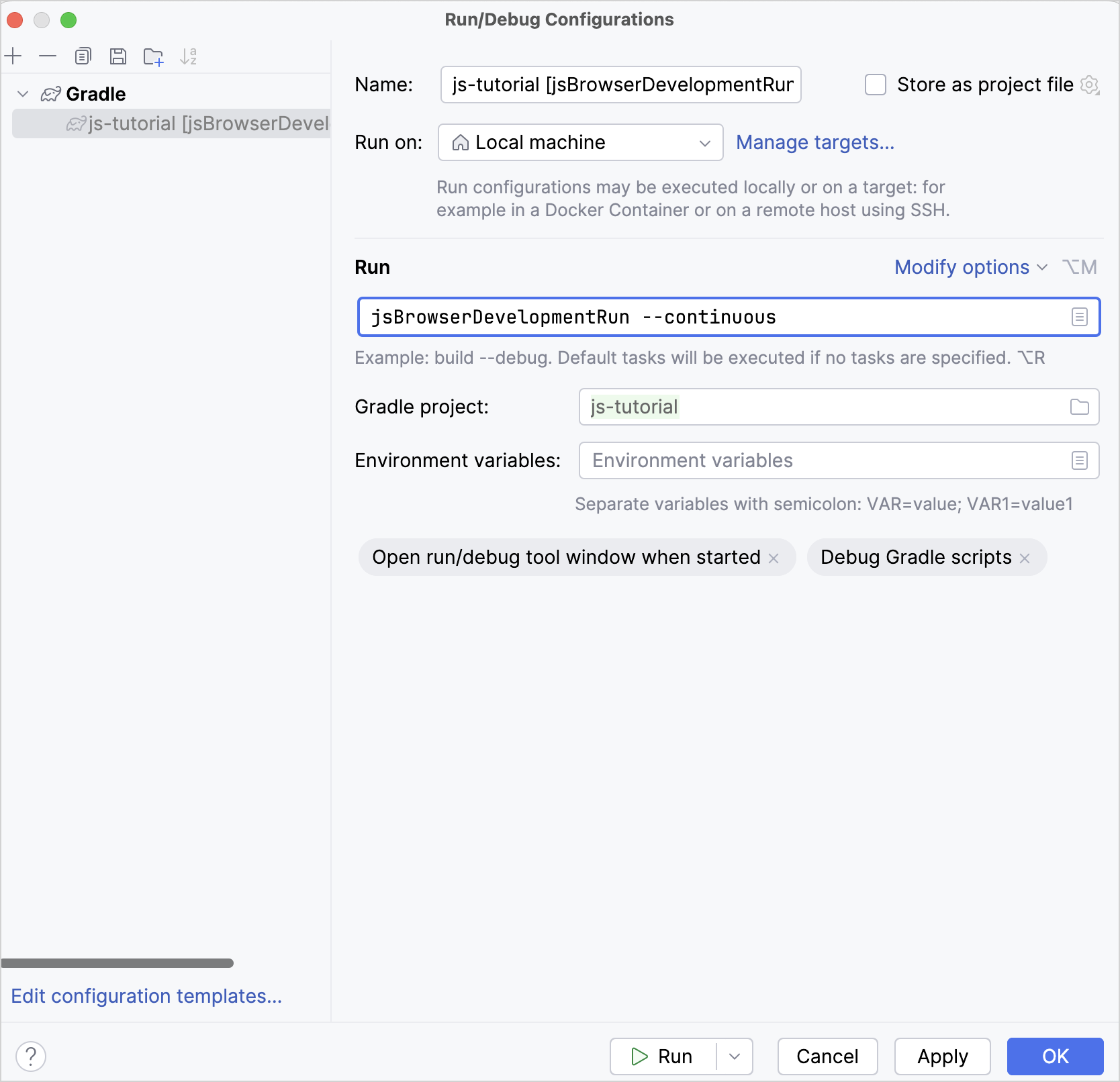 在 IntelliJ IDEA 的运行配置中添加 continuous 标志