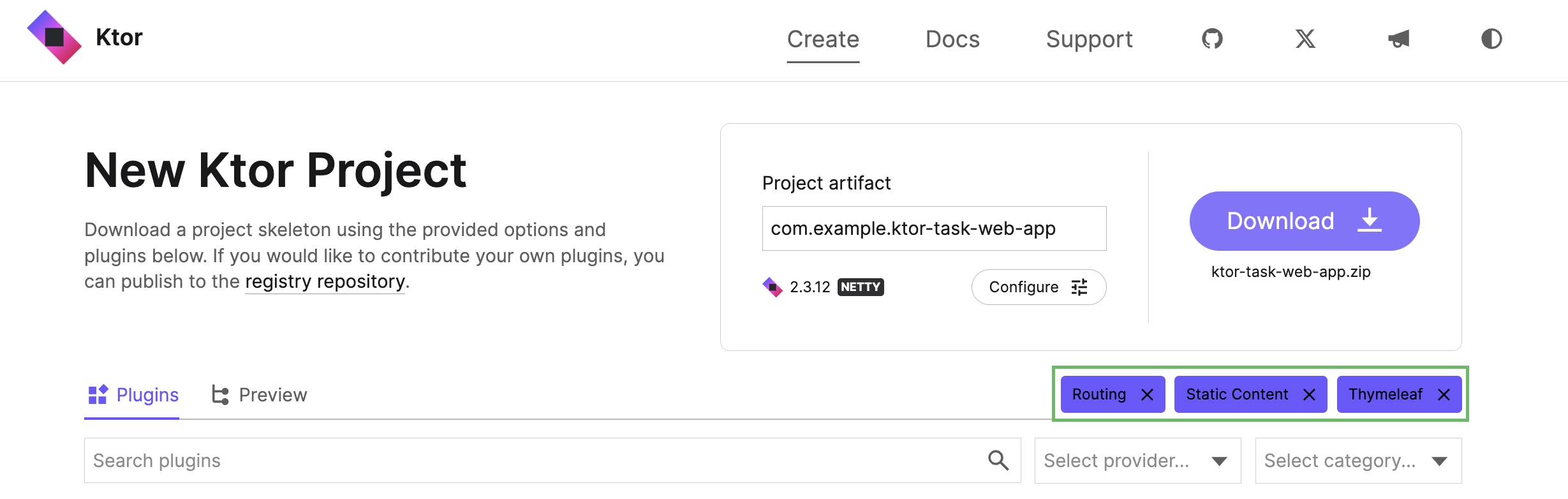 Ktor 项目生成器插件列表