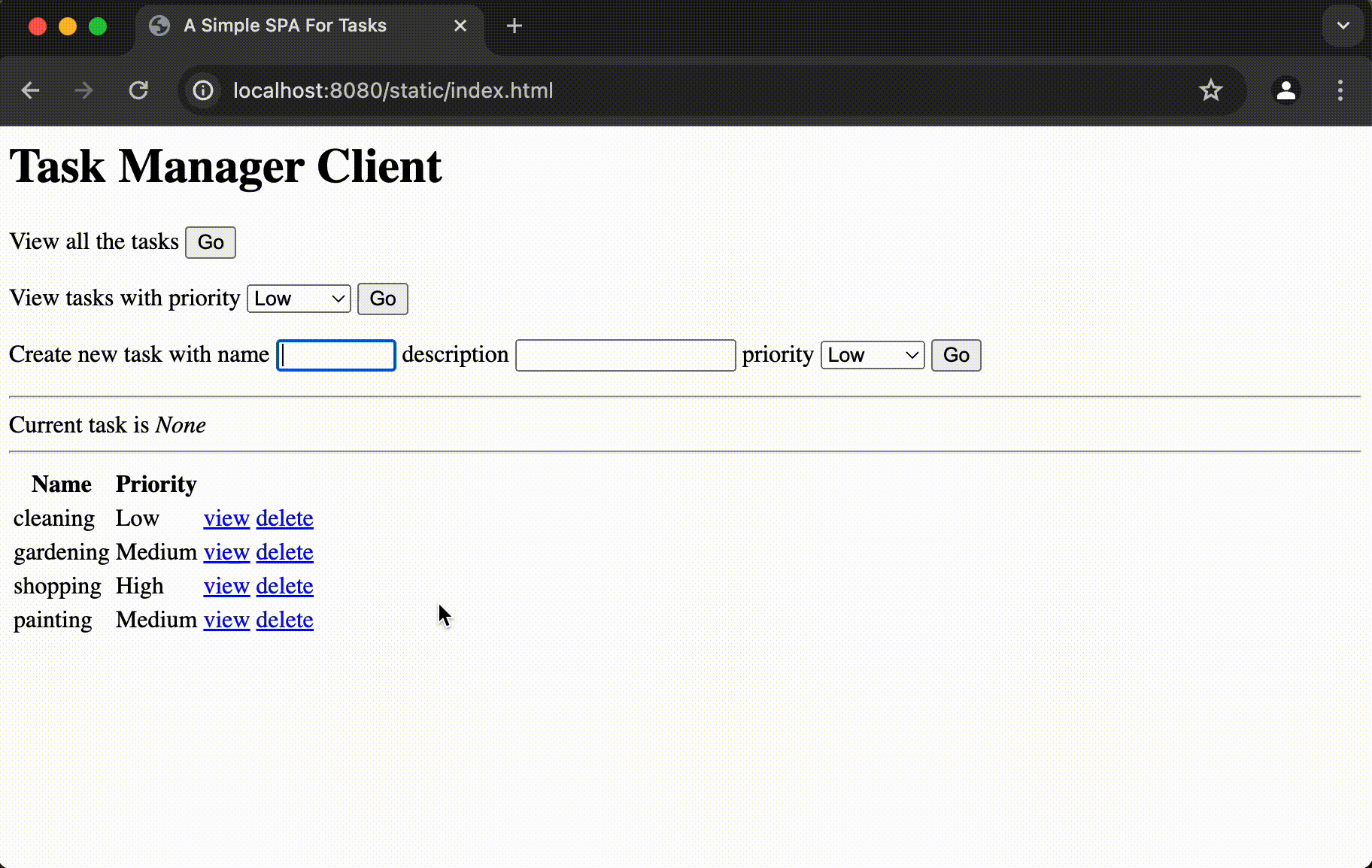 显示任务管理器客户端的浏览器窗口